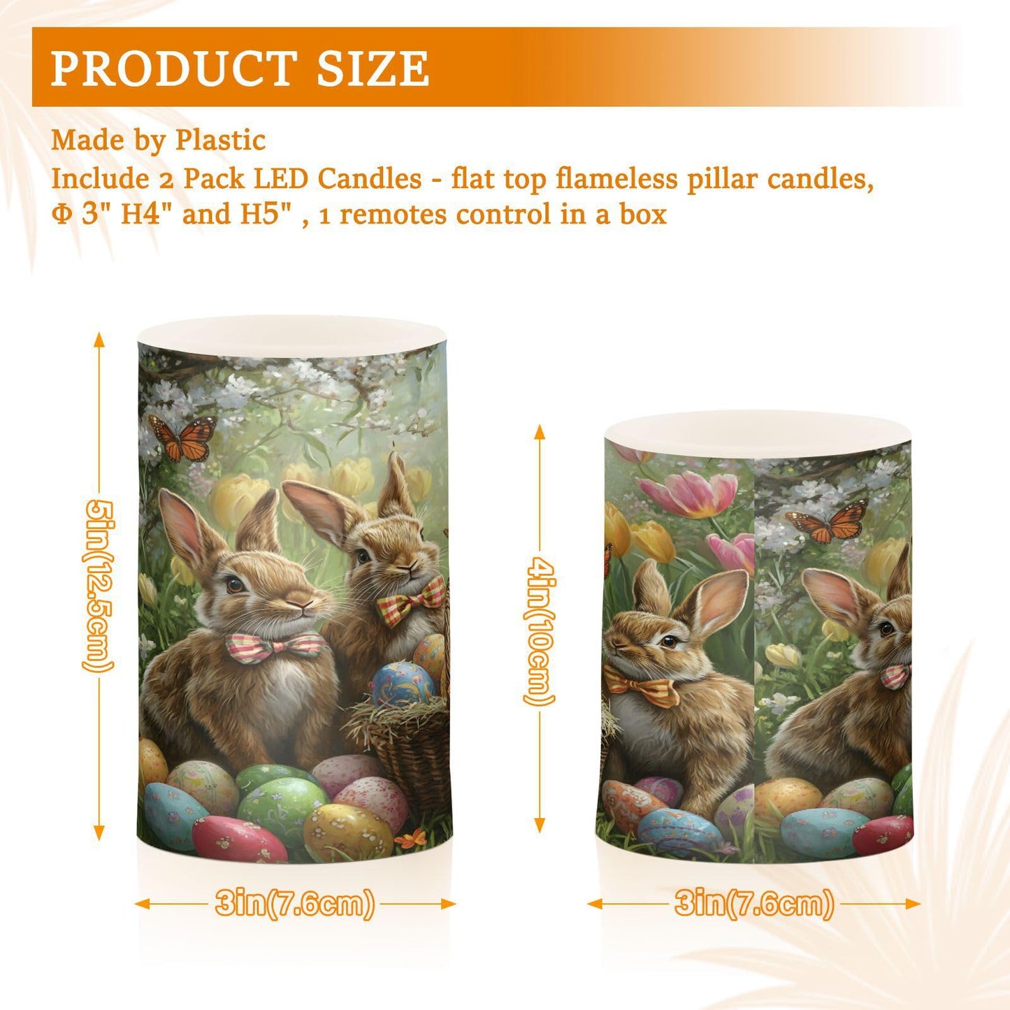 ALAZA Happy Easter Rabbit Egg Tulip Flowers Flickering Flameless Candles Battery Operated with Remote Timer,Tea Light Candles LED Pillar Votive Candles Set of 2 for Outdoor Indoor Decorations16