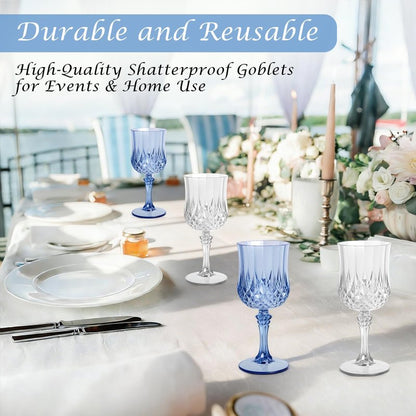 AmeLeis Plastic Wine Glasses Set of 24, 7.7 oz Reusable Plastic Goblets, Hard Plastic Stemware for Wedding, Party, Events, Elegant Shatterproof Drinking Glasses, Clear