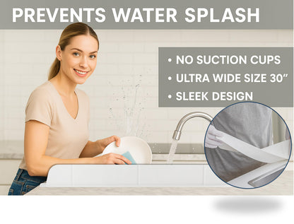 30 inch(75cm) Premium Kitchen Sink Silicone Water Splash Guard SIZE UPGRADE 30" and new package - NO Suction Cups, Ultra Wide 30" - Made in Korea (Ultra Wide Eco White)
