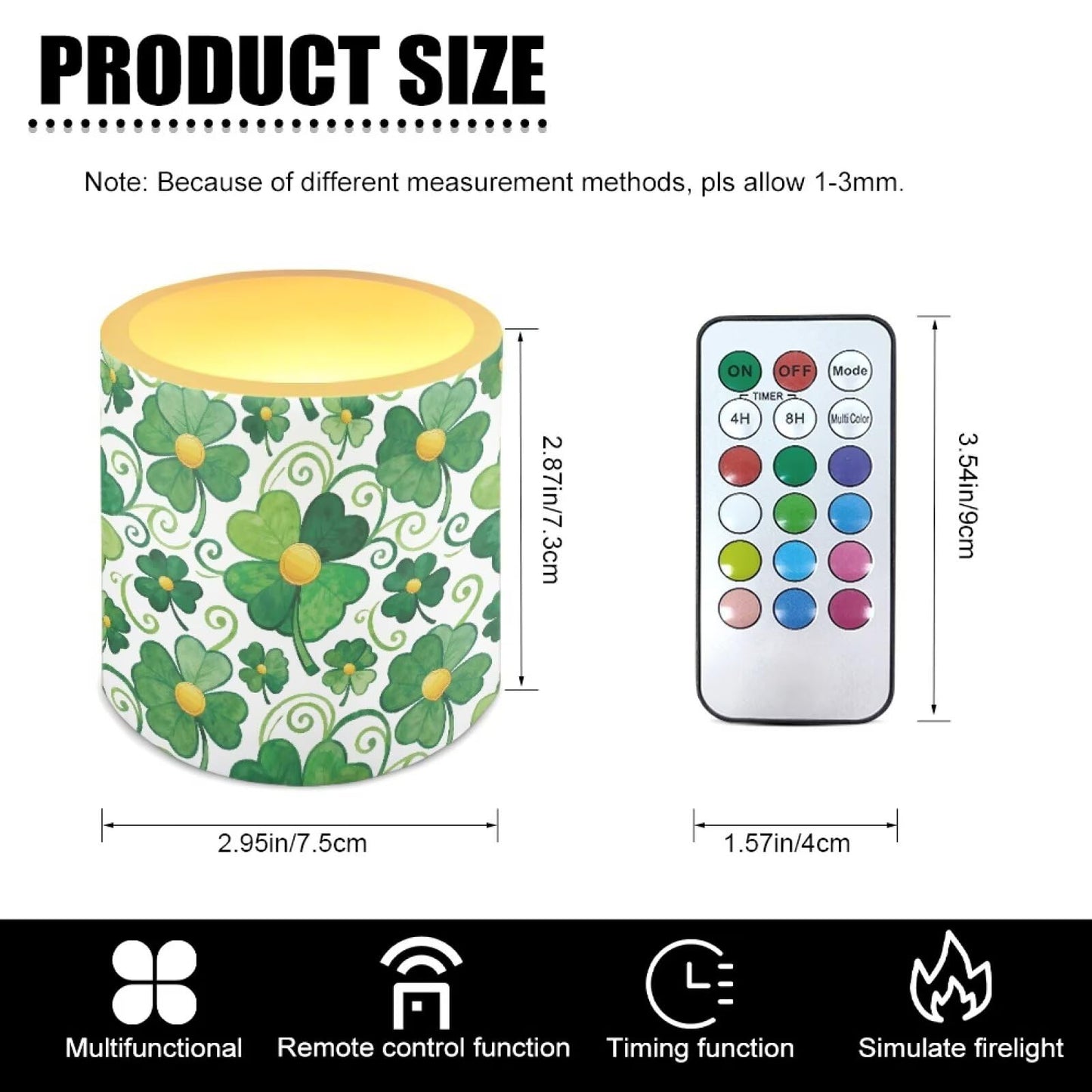 Merkmak 4Pcs LED Candles Bulk Stylish Shamrocks Flickering Flameless Candles with Remote and Timer Battery Operated Pillar Tea Lights for Indoor Outdoor St Paddy's Day Party Decoration