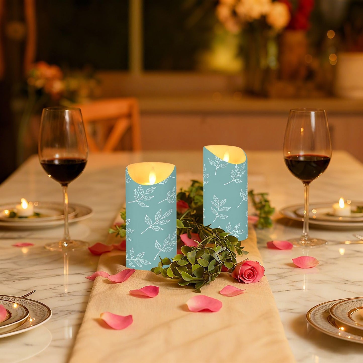 Gravopti White Leaf 2 Pack Flameless LED Pillar Candles with Remote & Timer, Battery Operated, Flickering Wax Candle for Wedding, Romantic Home & Party Decor