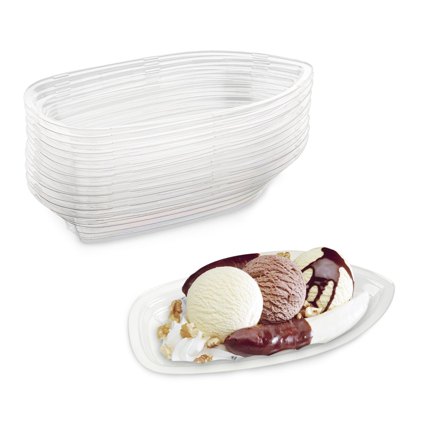 MT Products Clear Plastic Disposable Banana Split Boats 12 oz. - Ice Cream Sundae Bowls (Pack of 30) - Made in the USA