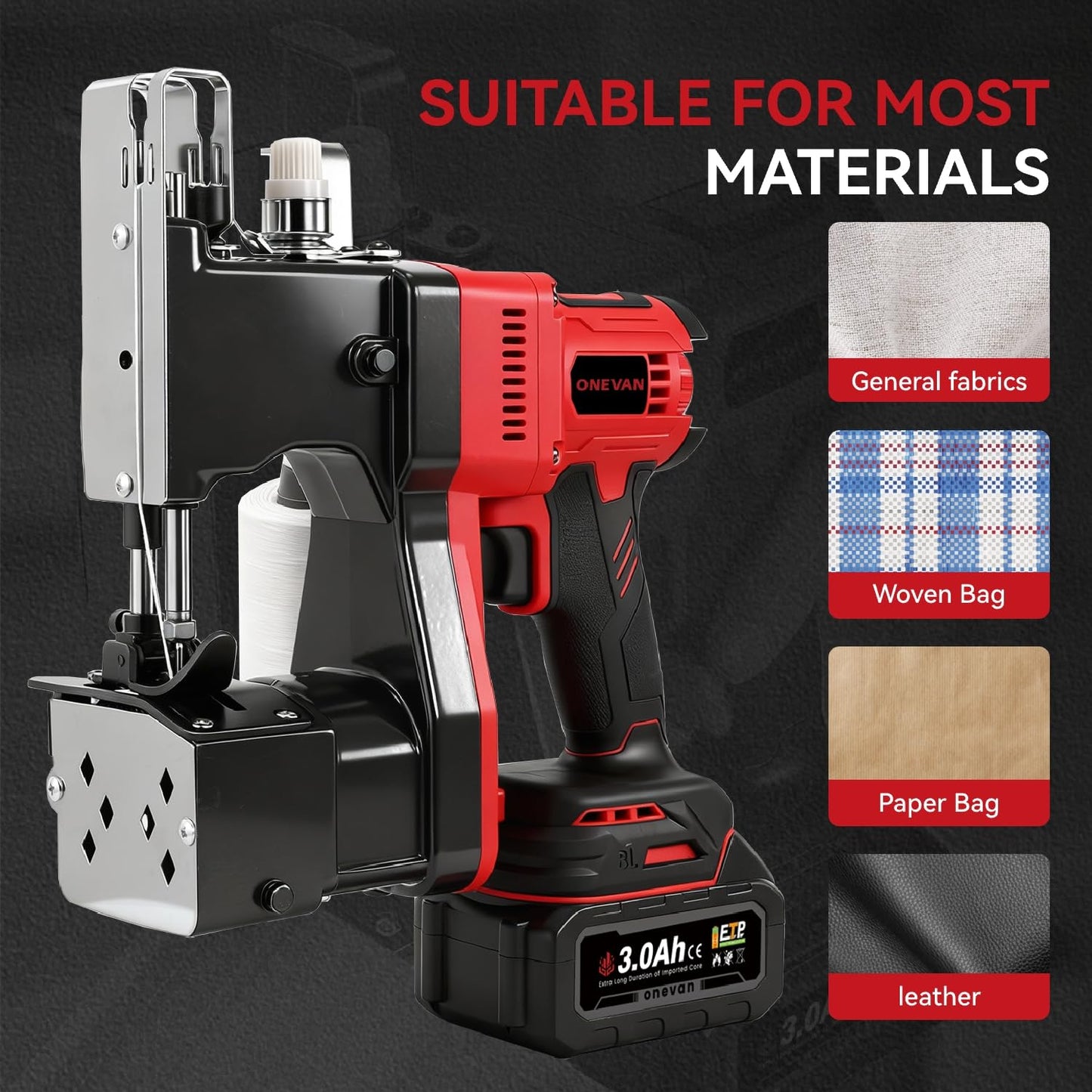 Cordless Bag Closing Machine with 2x3.0A Batteries, Brushless Motor, Battery Bag Sewing Machine Portable Bag Closer Stitcher Packing Machine for Feed Sacks, Rice Bags, Burlap Sack
