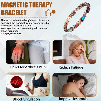 EnerCoppeX Copper Magnetic Bracelet for Women, Turquoise Detox Jewelry with 3500 Gauss Magnet (Type B)