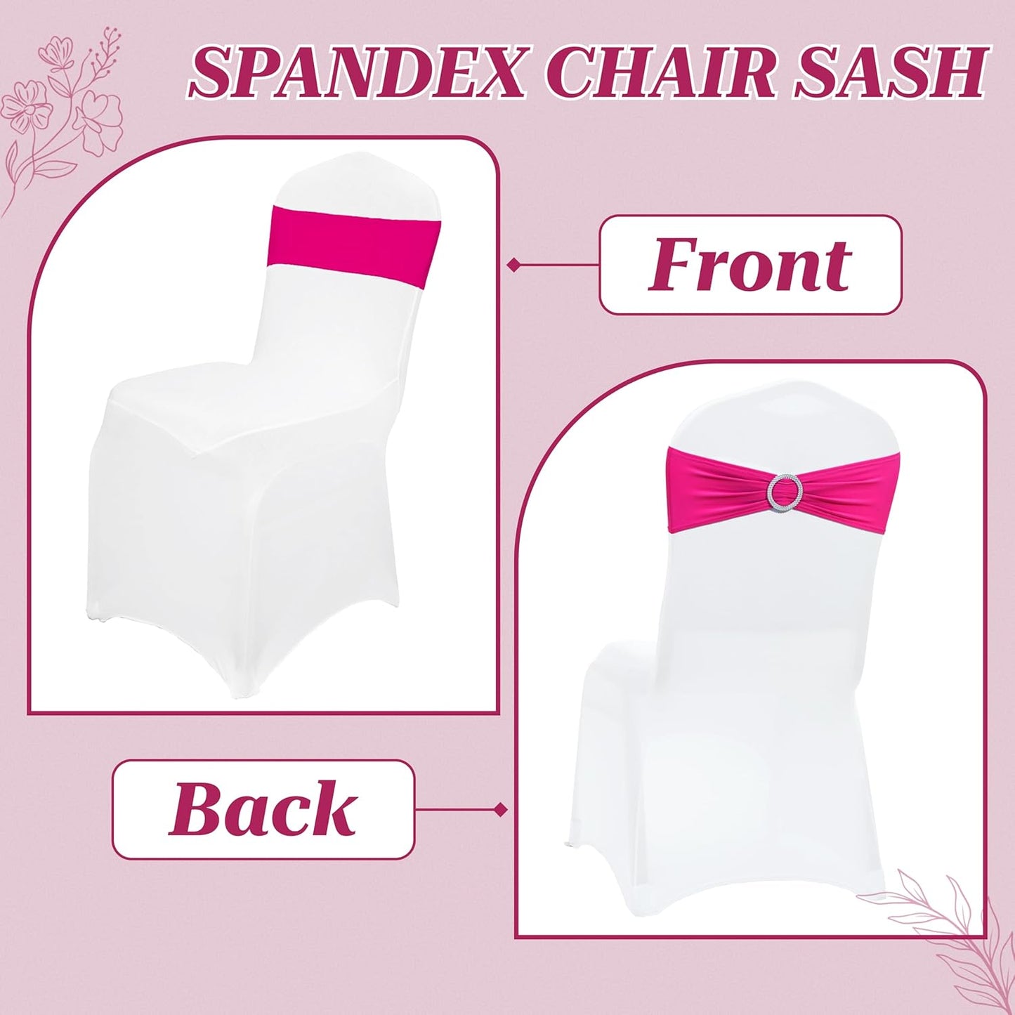 MDS Spandex Chair Sashes - Premium Stretch Covers with Buckle Slider for Weddings & Events | Magenta, Pack of 75
