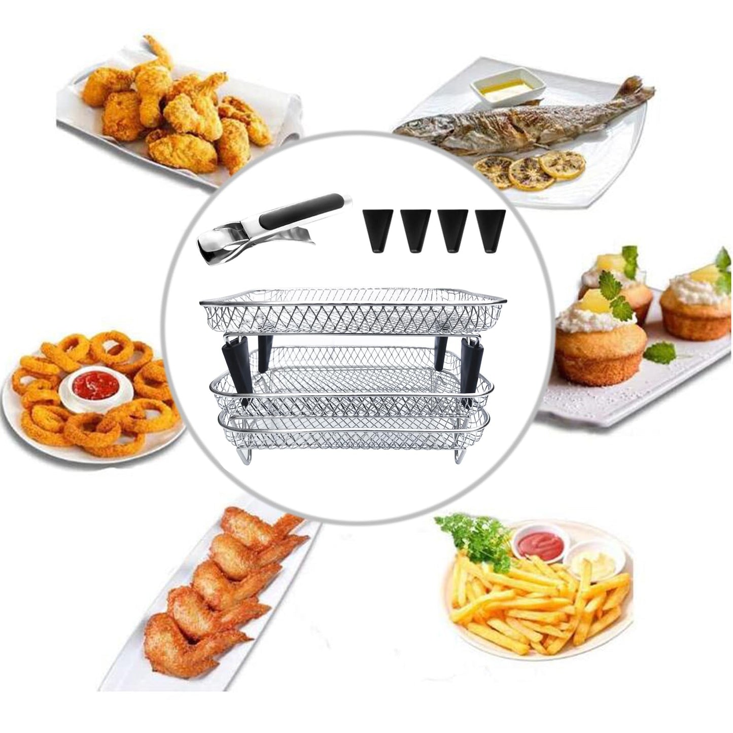 Upgrade 8inch Square Air Fryer Rack,Three Stacktable Dehydrator Rack,Square Air Fryer Accessories,Only Fit for Air fryer which inner size ≥8.7 inch(Square)