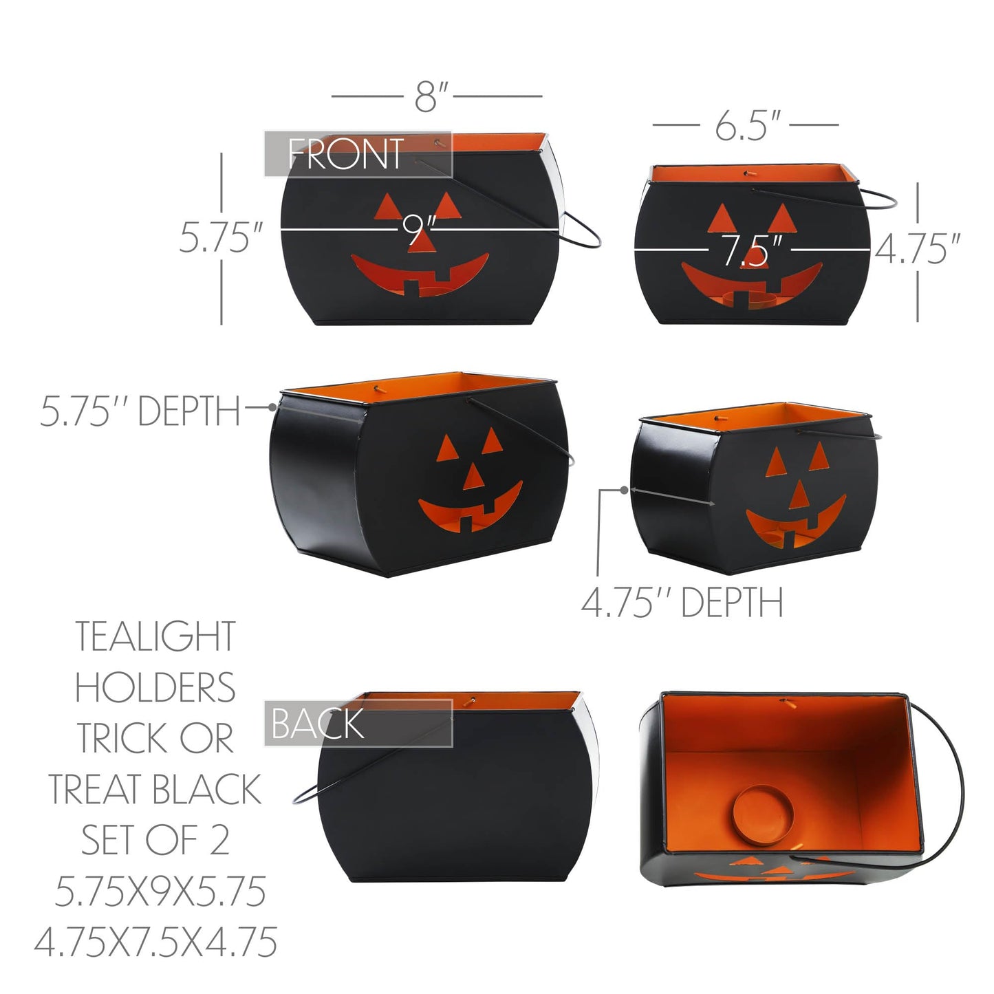 VHC Brands Metal Tealight Holders Trick Or Treat Black Set of 2, Kitchen Dining Table Candle Holder, Pumpkin Decor for Fall and Halloween