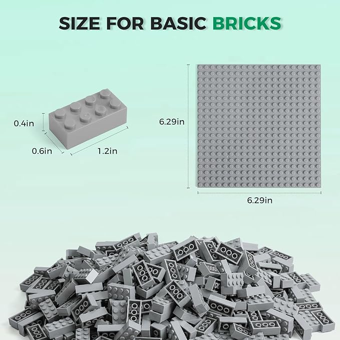 500 Piece Classic Building Bricks and 1 Gray Baseplate 2x4 Bricks Bulk Creative Building Toys Blocks Bulk for Kids Ages 6+ Light Gray(Samll Bricks 1.25x0.62x0.47 in)