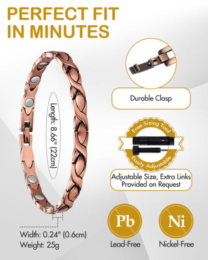 Feraco Copper Bracelet for Women 99.99% Solid Copper Magnetic Bracelets, Unique X Shape Links, Magnetic Field Therapy Jewelry Gifts (X Shape)