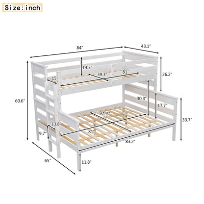 Ball & Cast Bunk Bed Twin XL Over Queen Size,Solid Wood Bed Frame with Guardrails,Ladder,Detachable Bunk Bed for Adults,Teens & Kids,No Box Spring Needed,Space-Saving Design,White