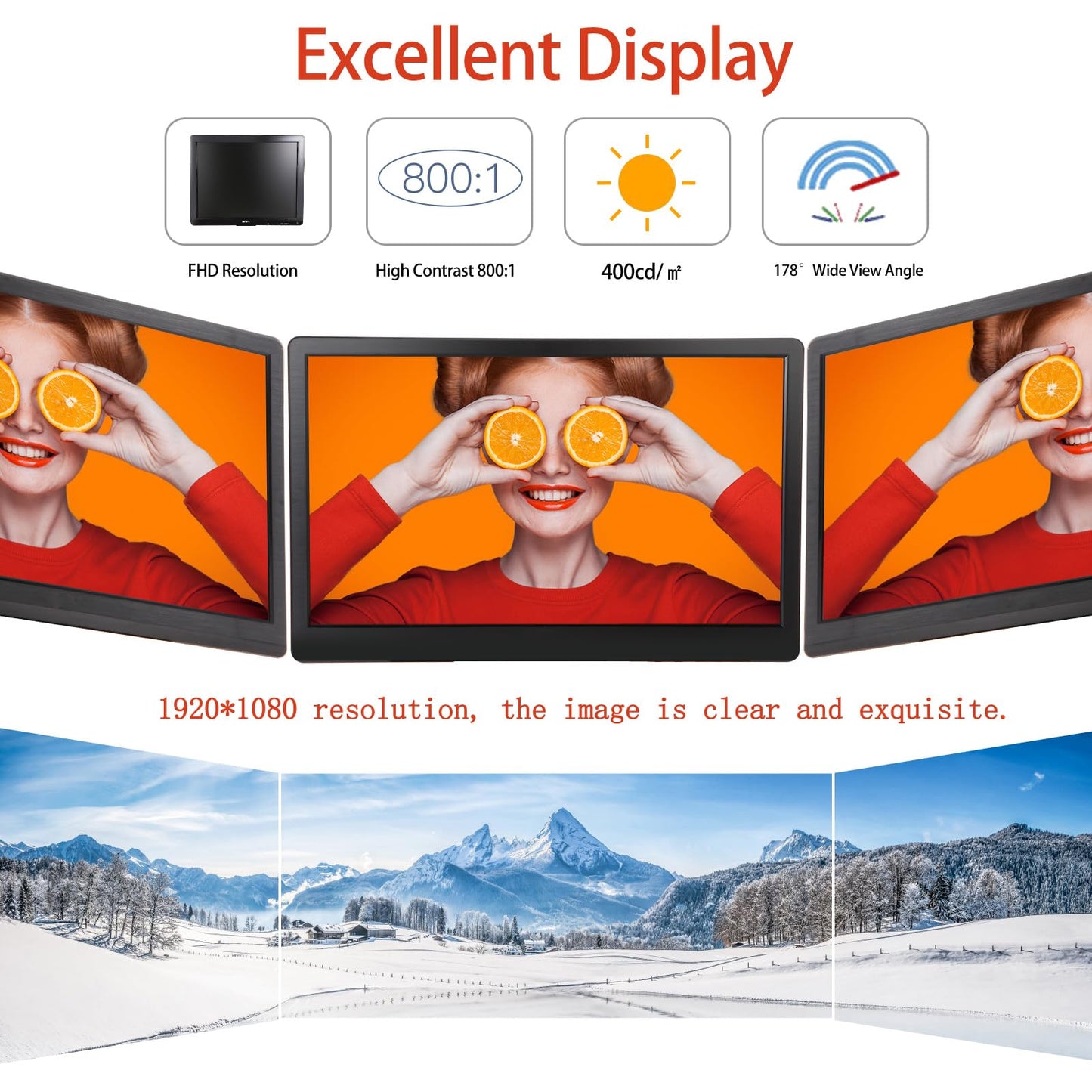 Elweyoo 22 inch Monitoring LCD Display Security Camera Monitor Multifunction Interface HDMI, AV, BNC, VGA, USB, PC Input CCTV Computer Monitor Built-in Speaker 1920x1080 Full HD, Black
