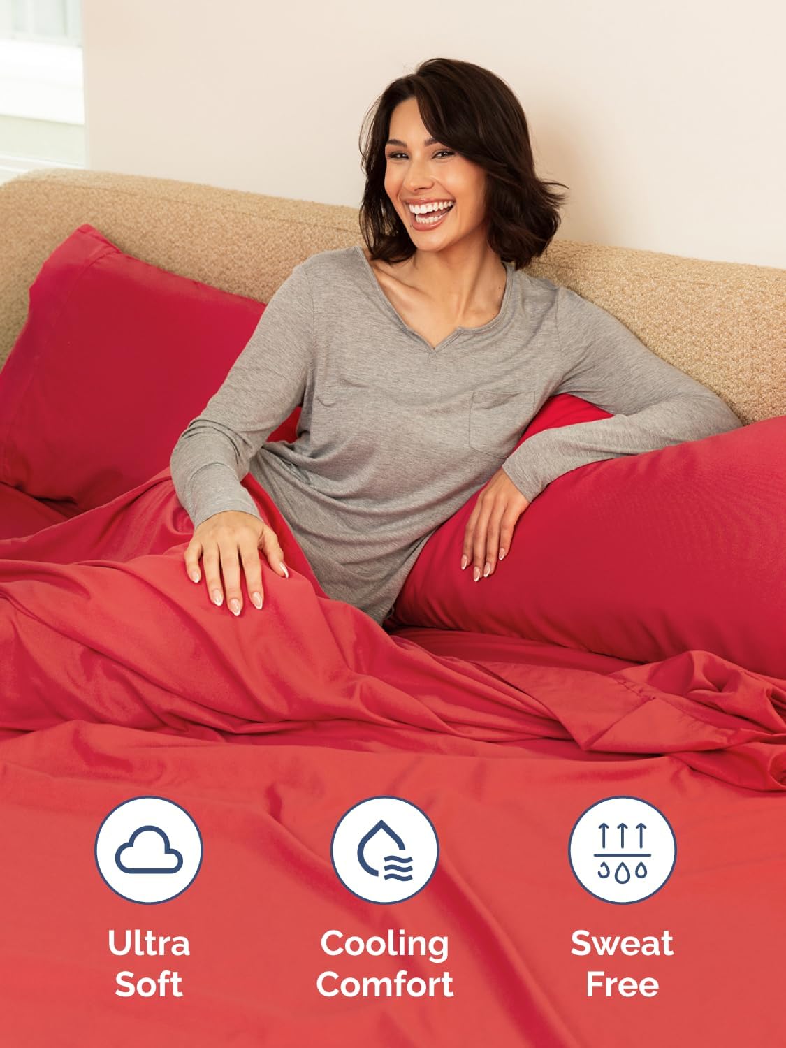Skiennix Extra Deep Cal King Sheet Set - 6 Piece Breathable Cooling Bedding - Soft Wrinkle-Free Red