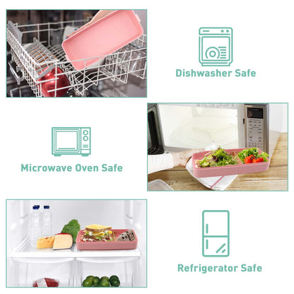 Meltset M Bento Box Japanese Lunch Box Kit Leakproof Bento Lunch Box for Kids Adults Wheat Straw 3 Layer Stackable Lunch Containers with Compartment Eco-Friendly Meal Prep Containers (Pink)