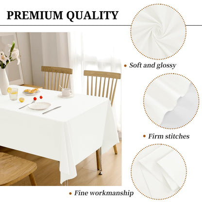 REWOMC 12 Pack Ivory Tablecloths for Rectangle Tables 60 x 126 Inch Ivory Polyester Tablecloth 8 Foot Rectangle Table Cloth Washable Fabric Table Cover for Party Wedding Banquet Restaurant Events
