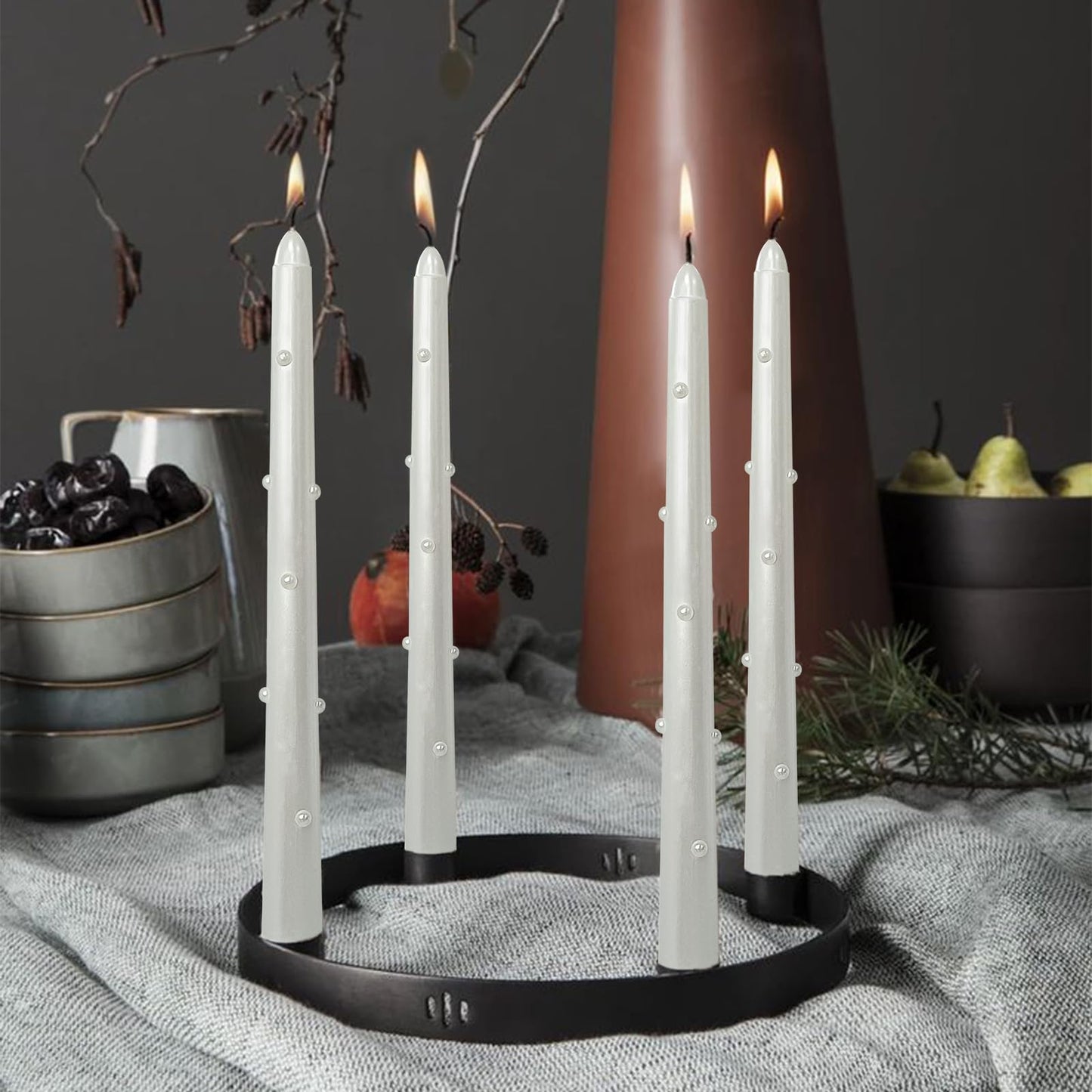 Taper Candles 10 Inch Print Candle Handmade Unscented Pearl Candle Long Candles 2 Pack Twisted Candlesticks for Wedding Home Decoration Gifts