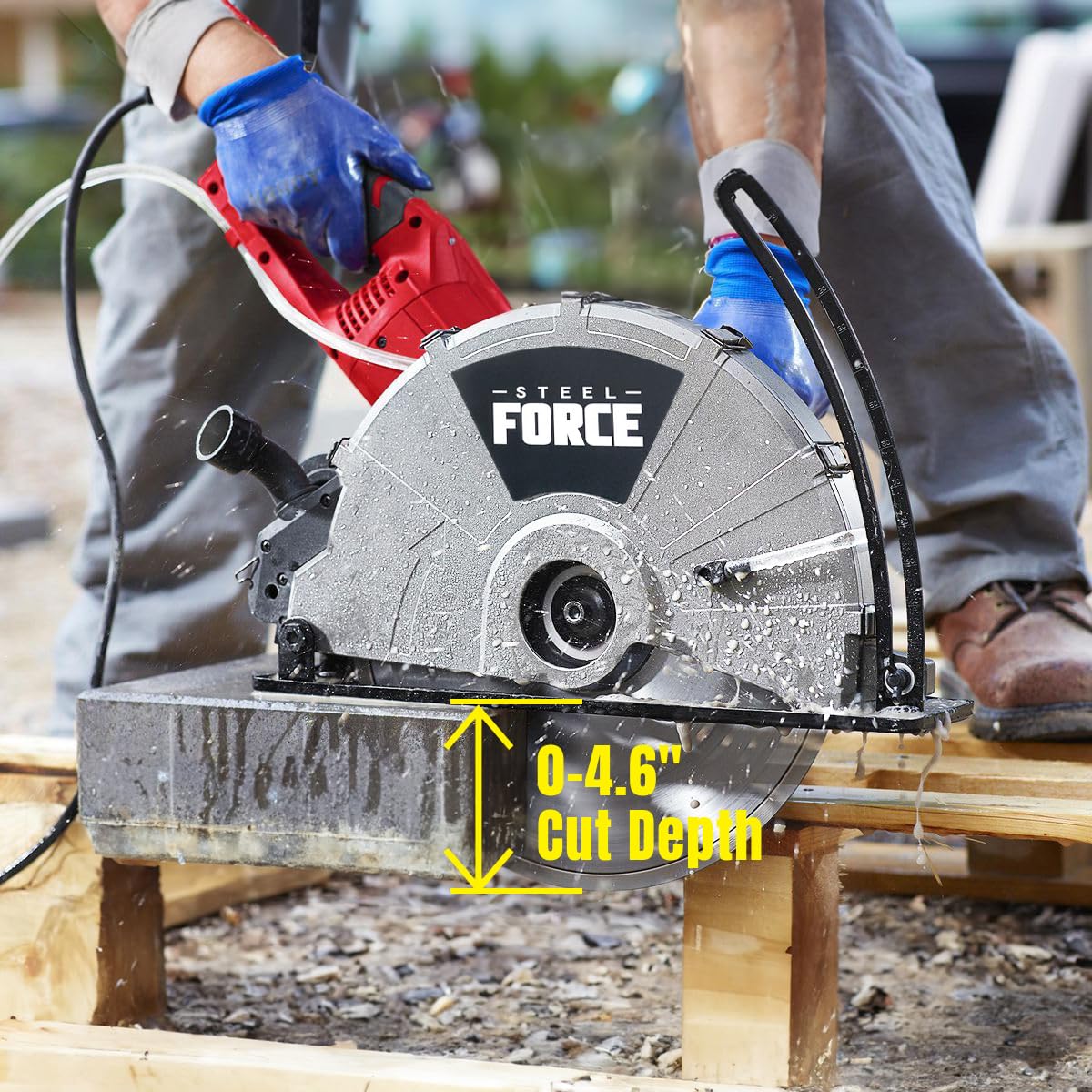 Steel Force KPC 3551 Portable 14" Wet/Dry Electric Corded Circular Concrete Saw/Power Angle Cutter 2600W w/Water Line & Guide Roller (With Blade)