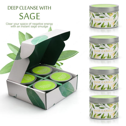 Sage Candle Gift Set, 4 Pack Natural Soy Wax White Sage Smudge Kit with Healing Crystals for House Cleansing Negative Energy, Spiritual Meditation & Aromatherapy, Ideal Mother's Day Housewarming Gifts