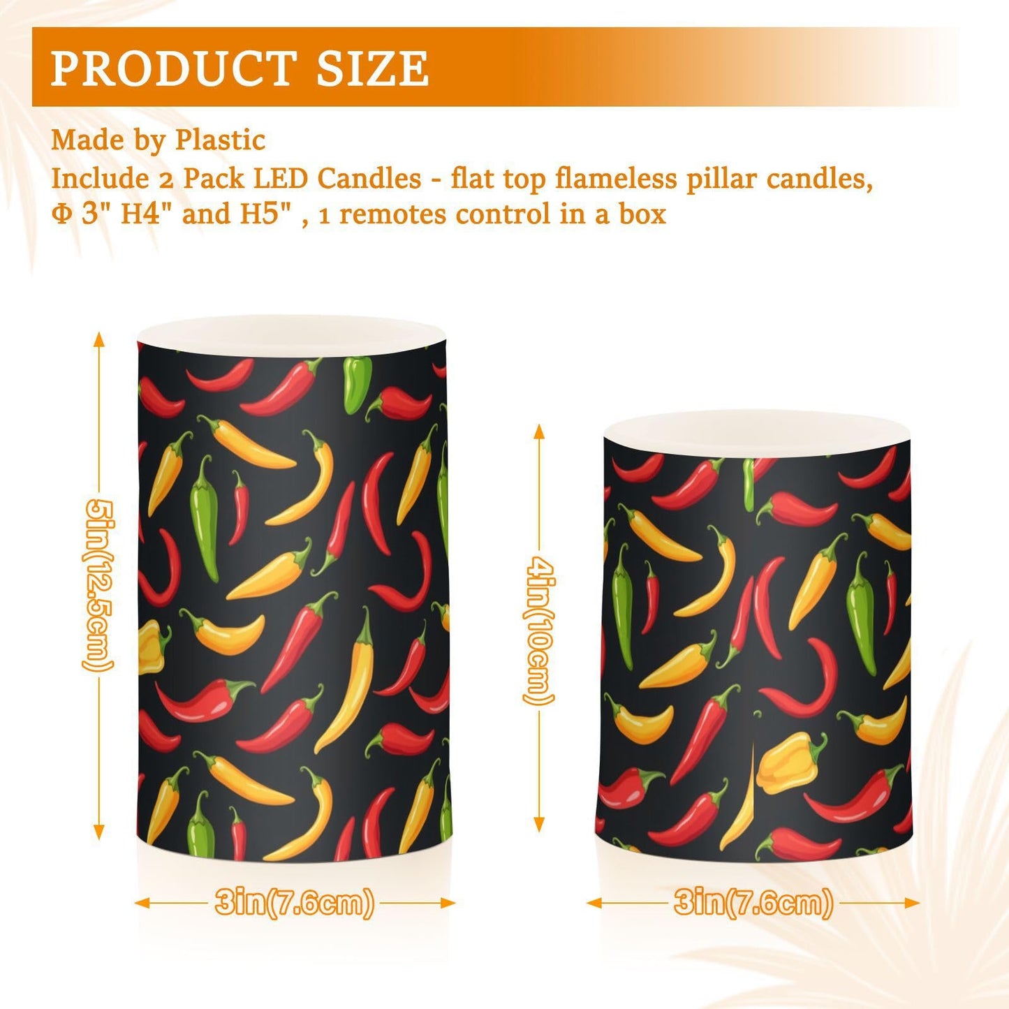 Pigsaly Flameless Candles Battery Operated Spicy Vegetables Hot Pepper Chilli Flickering Led Pillar Candles with Remote Control Colour Changing Warm Light Candles for Halloween Christmas Wedding