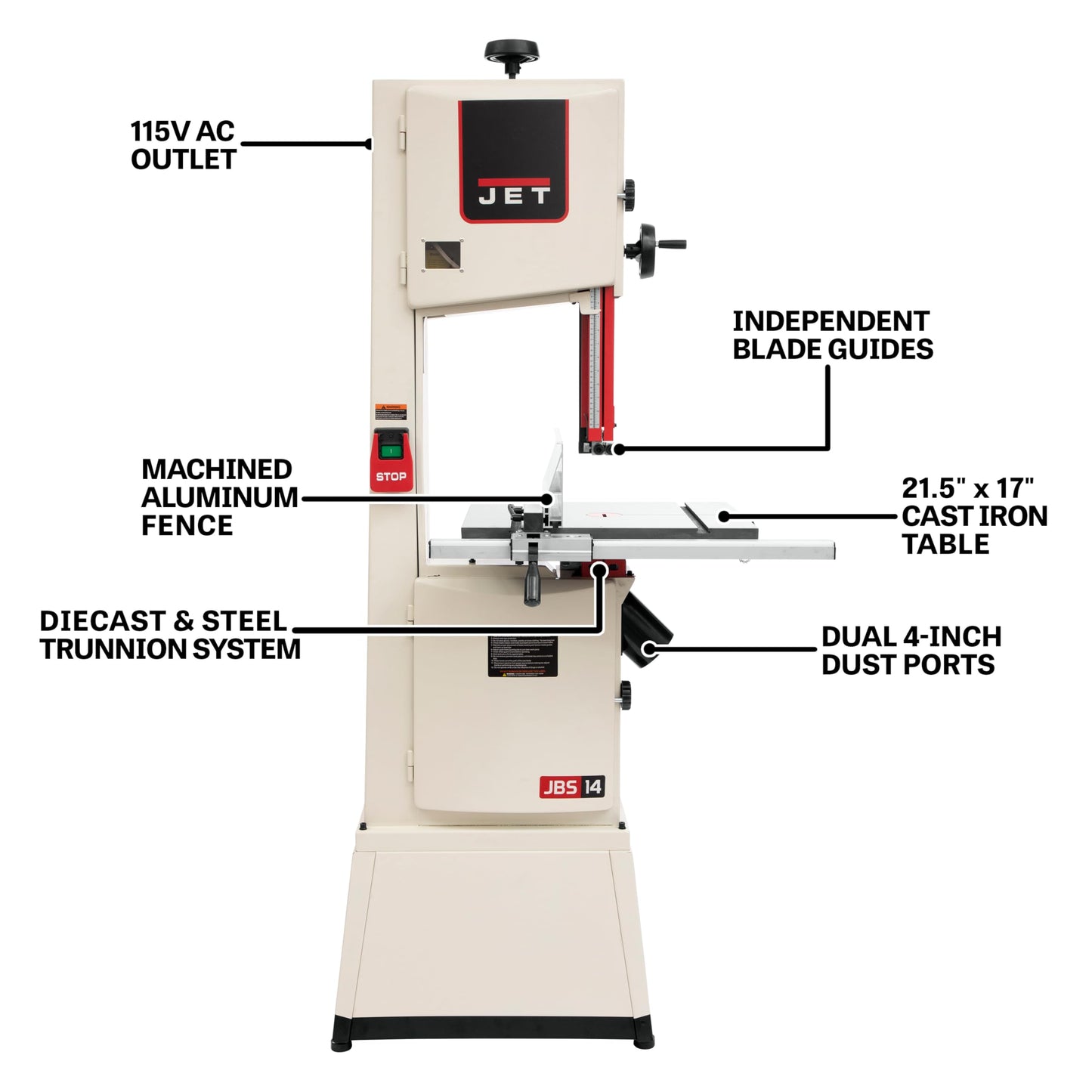JET 14-Inch Woodworking Bandsaw, 1-3/4 HP, 115/230V 1Ph (Model JWBS-14SFX)