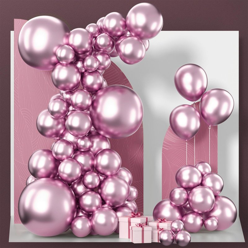 PartyWoo Metallic Pink Balloons 100pcs Different Sizes Pack of 18 12 10 5 Inch Chrome Pink Balloons for Graduation Wedding Girl Baby Shower Gender Reveal Birthday Princess Party Decorations Pink-G108