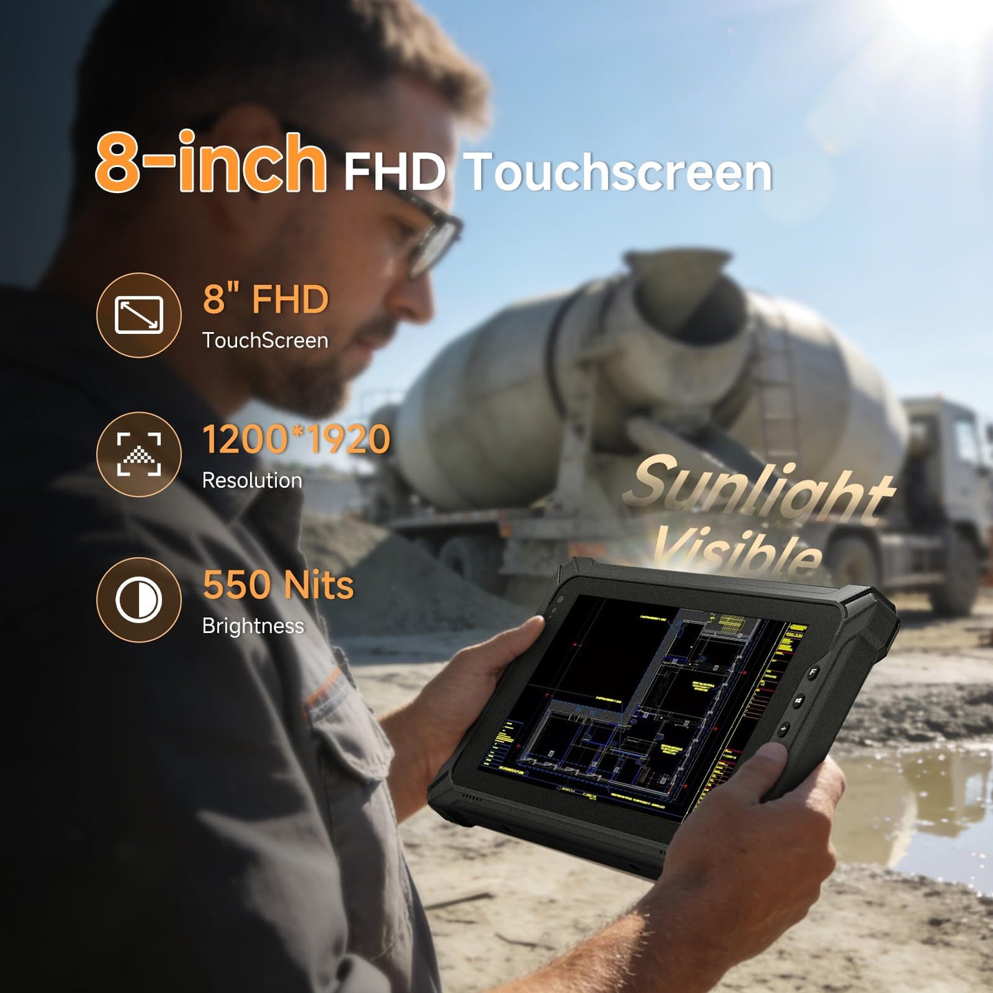 Arrvel Rugged Tablet with Barcode Scanner I87J, 8 inch Windows 11 Pro w/Honeywell N4680 Scan Engine, 1D/2D QR Inventory Scanner, 8GB+128GB Industrial Tablet for ERP WMS, Warehouse, Retail, IP65