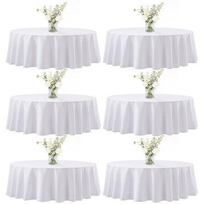 joybest 6 Pack Round Tablecloths - 60 Inches in Diameter White Table Cloth Fit 20 to 42 Inches Tables, Washable Polyester Fabric Table Cover for Dining, Buffet Party, Wedding