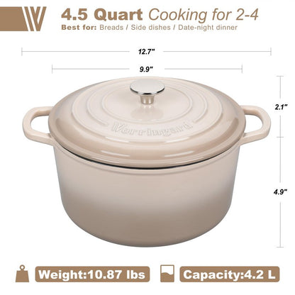 VORRINGARD Enameled Cast Iron Dutch Oven Pot with Lid, for Sourdough Bread Baking, Round Dutch Ovens, 4.5 Quart, Latte