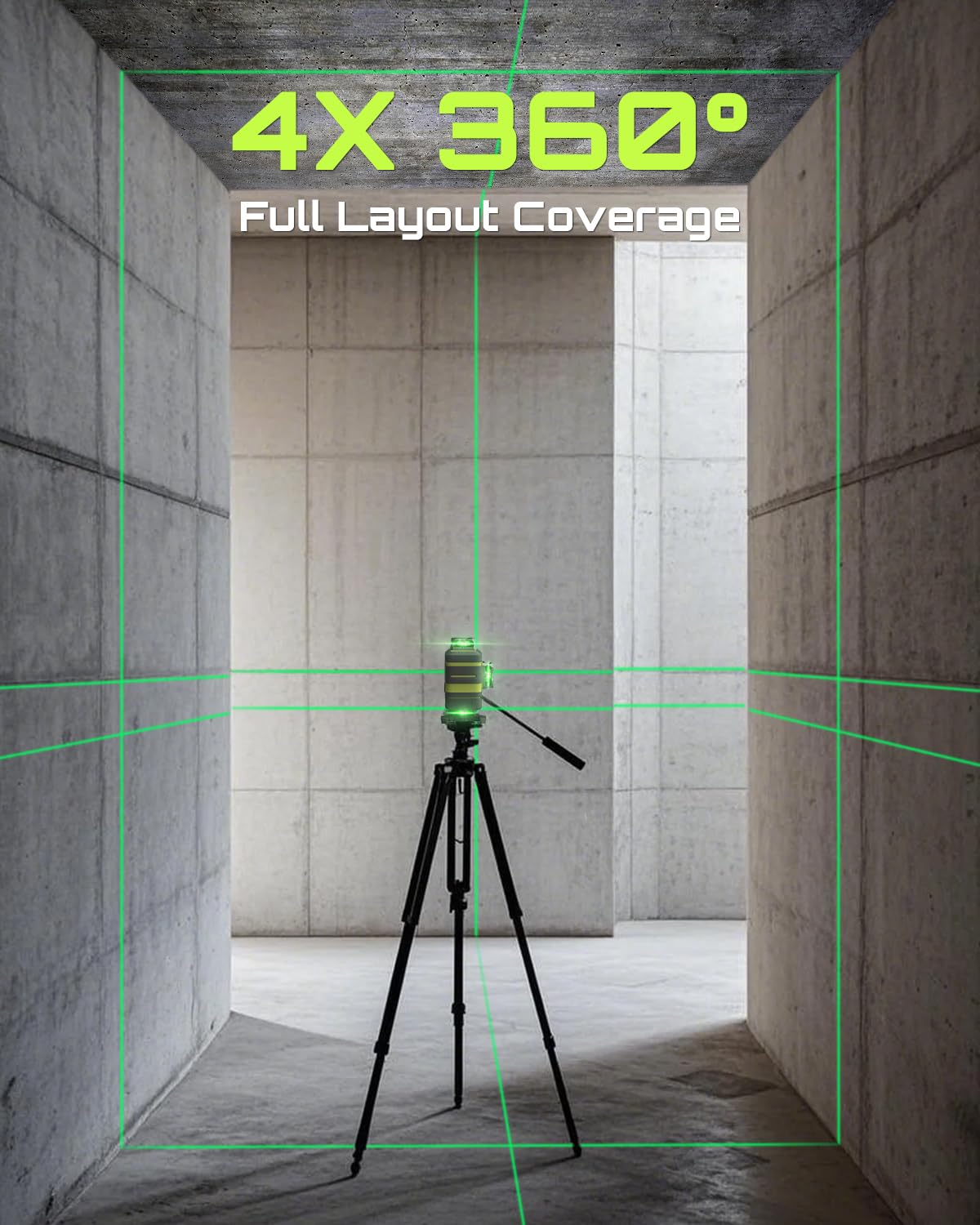 LasGoo LG-4D 16 Green Beam 4x360° Laser Level, Self-Leveling Tool with Horizontal and Vertical Dual Layout, Ideal for Construction and Picture Hanging, Magnetic Pivot Bracket Included