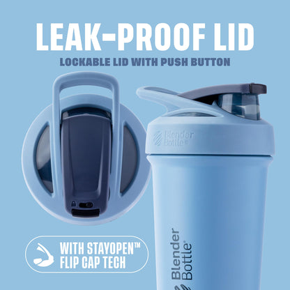 BlenderBottle Sport Sleek Insulated Stainless Steel Shaker Bottle with Wire Whisk, Protein Shakes & Hydration for Athletes & Fitness Enthusiasts, Easy Mixing, Lockable Lid, 25-Ounce, Dusty Blue