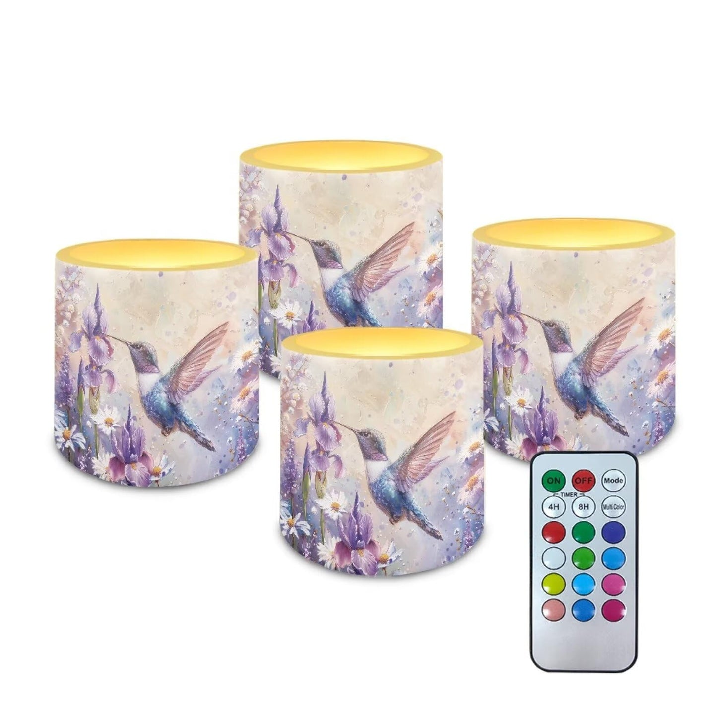 Cozeyat Bird Bloom Flameless Candles 4 Pack Battery Operated LED Pillar Candles with Remote Control Timer Waterproof for Indoor Outdoor Use