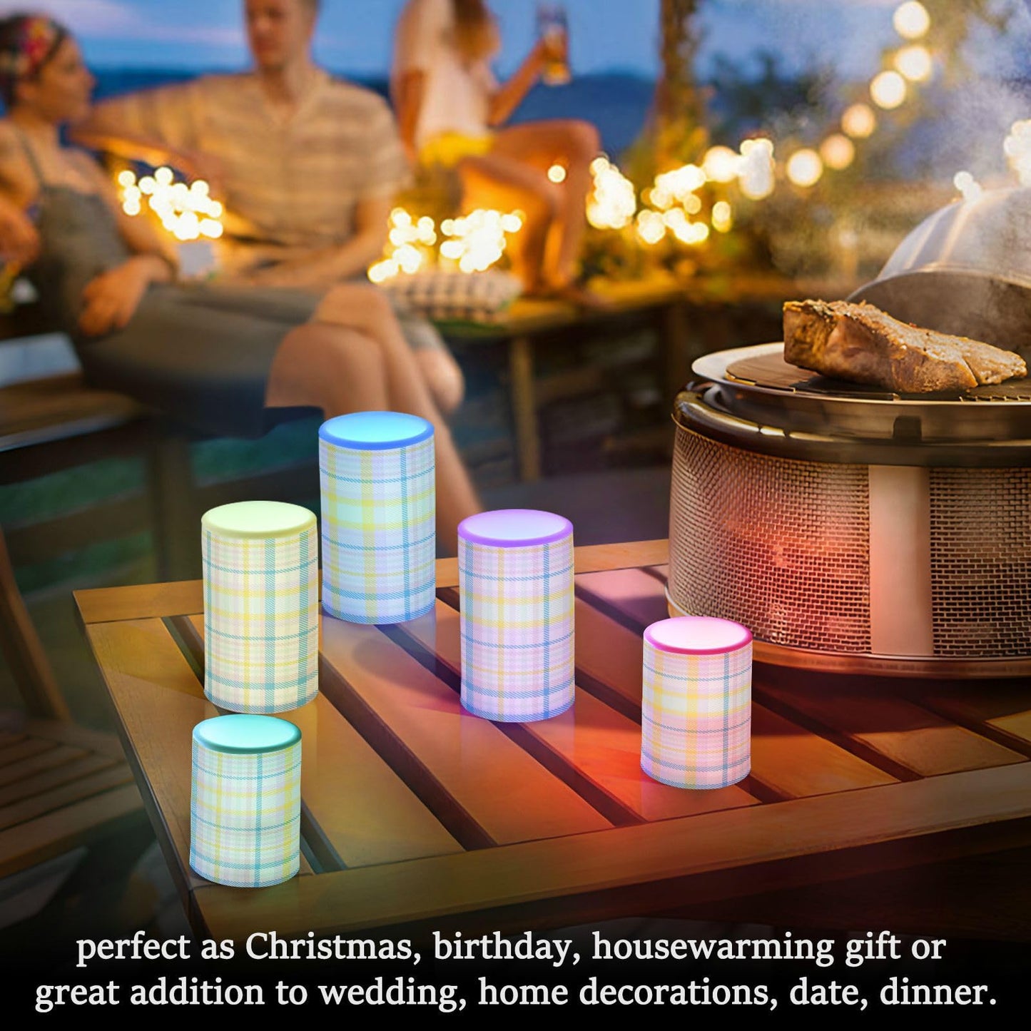 Eionryn Rainbow Buffalo Plaid Pastel Flameless Candles Farmhouse Spring Summer Check Battery Operated LED Candles with Remote Timer Electric Candles for Home Party Decor 2pcs