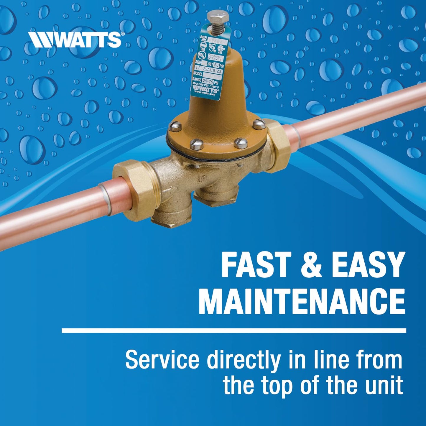Watts TB1156F Bronze High Capacity Water Feed Regulator, 1/2 Inch, Union Threaded Inlet Connection, With Purge Lever and Stainless Steel Strainer, Tight Seating Check Valve