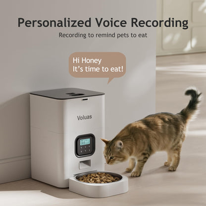 VOLUAS Automatic Pet Feeders for Cats and Dogs, Dry Food Dispenser with Desiccant Bag, Timed Cat Feeder, Programmable Portion Size Control 4 Meals Per Day, 10s Voice Recorder