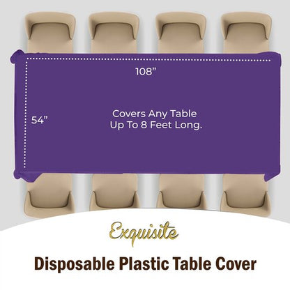 Exquisite 12-Pack Premium Plastic Tablecloth Pack of 12 Premium Plastic Tablecloth 54 Inch x 108 Inch Rectangle Table Cover - Purple