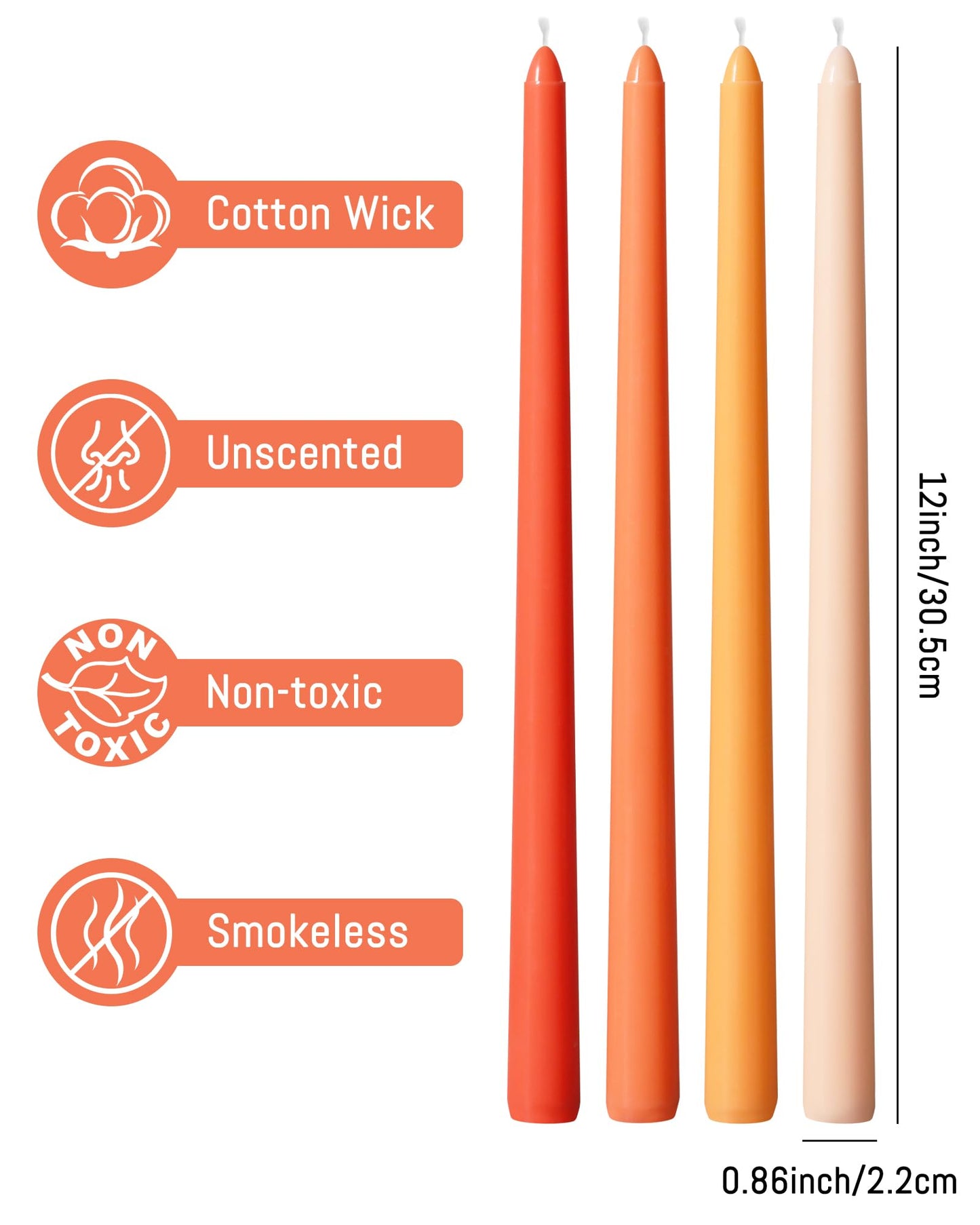 12 Inch Orange and Red Taper Candles Unscented Smokeless