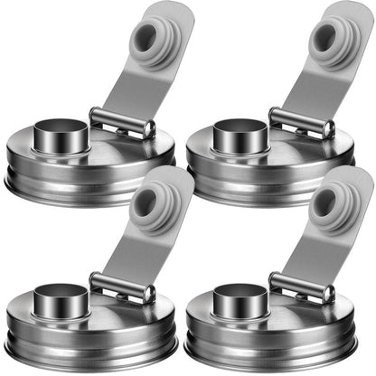 Mason Jar Pour Spout Lid Stainless Steel, Regular Mouth Pour Spout Flip Cap Lids for Mason Jars, Anticracking Leak Proof Seal Cover Airtight for Drinking Salad Dressing & Food Storing(4PCS)