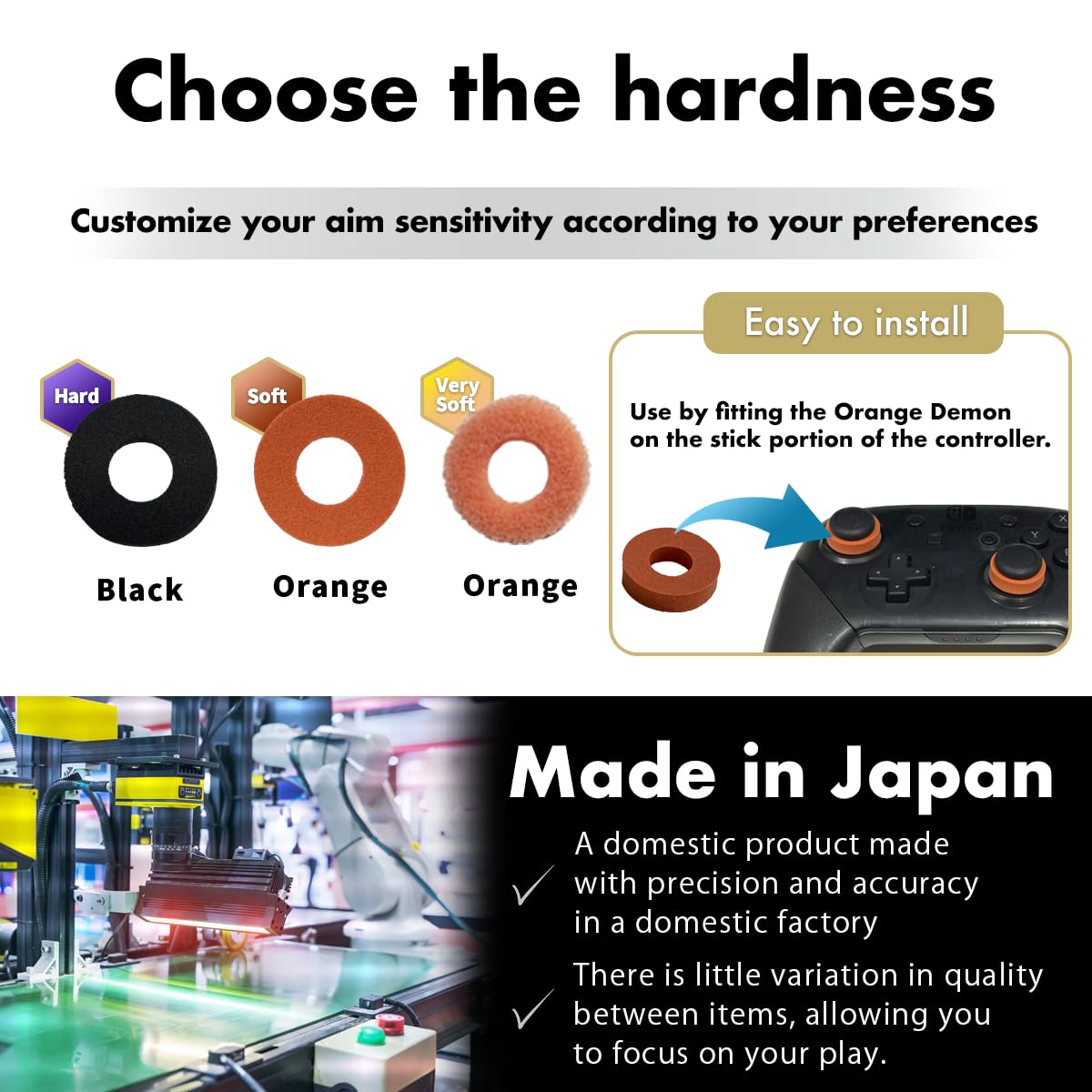 OniAim Precision Rings Orange Demon AIM Assist Motion Control Accessories for PS5, PS4, Xbox Series, PC Gamepads, Switch Pro Controller & Scuf Controller Made in Japan (6 Rings) (Very Soft)