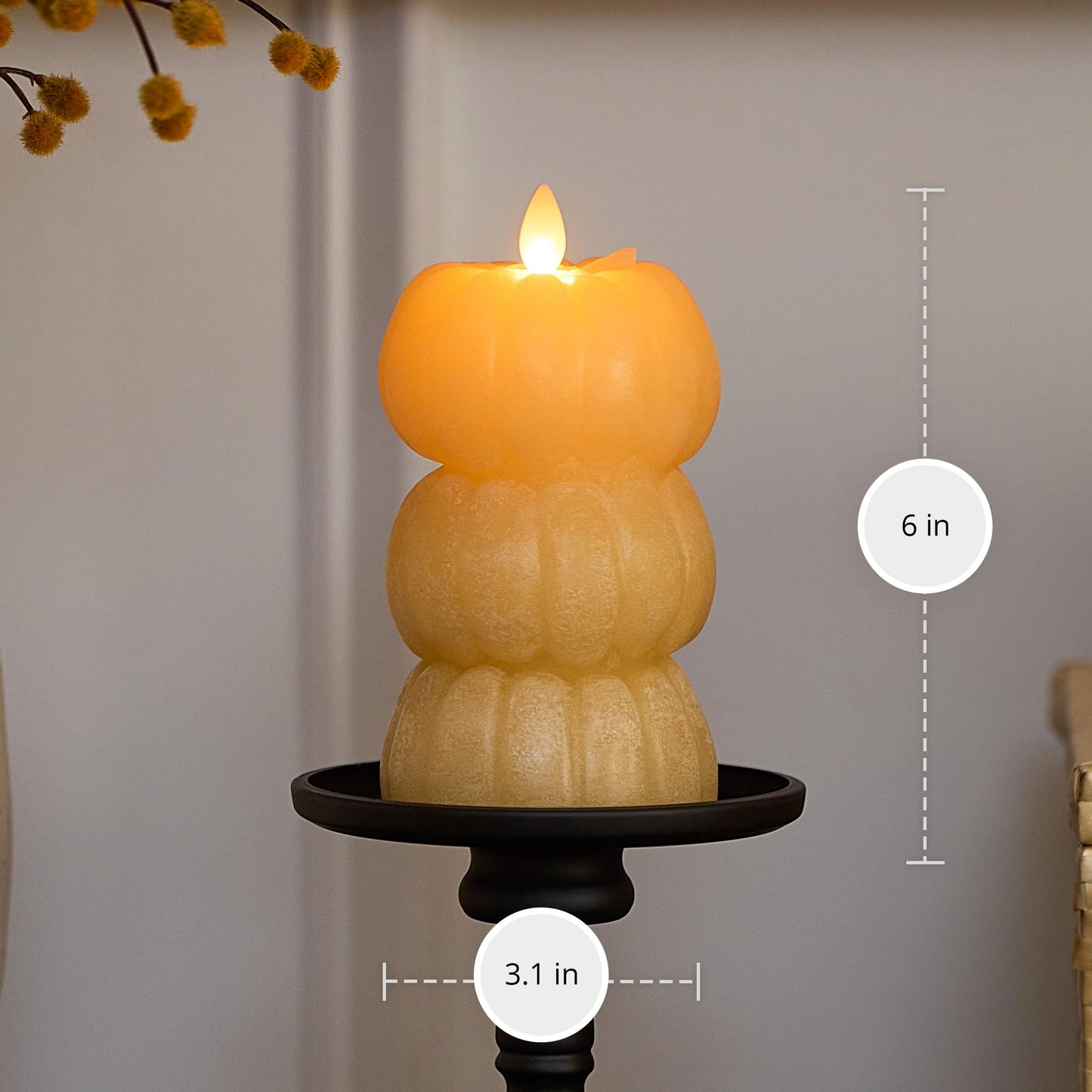Luminara Stacked Jack-o-Lanterns Pumpkins Figural (Russet Orange) Flameless Candle Real Wax Moving Flame LED Candle (3.1" x 6"),