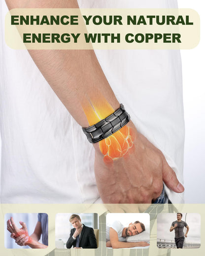 MagEnergy Copper Bracelet for Men, 3X Strength Magnetic Bracelet with 99.99% Pure Copper Ring & 3500 Gauss Magnets, Adjustable Length with Sizing Tool