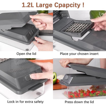LHS Professional Multifunctional Vegetable Chopper Pro Food Chopper with Food Storage Containers, Mandoline Slicer Onion Dicer Fruit Cutter, Kitchen Gadgets and Home Essentials(11 in 1, Grey)