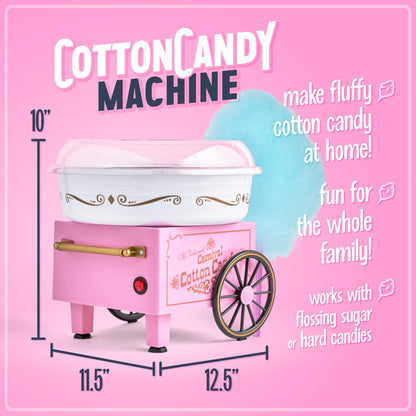 Nostalgia Vintage Hard and Sugar Free Candy Countertop Cotton Candy Maker, Includes 2 Reusable Cones And Sugar Scoop – Pink