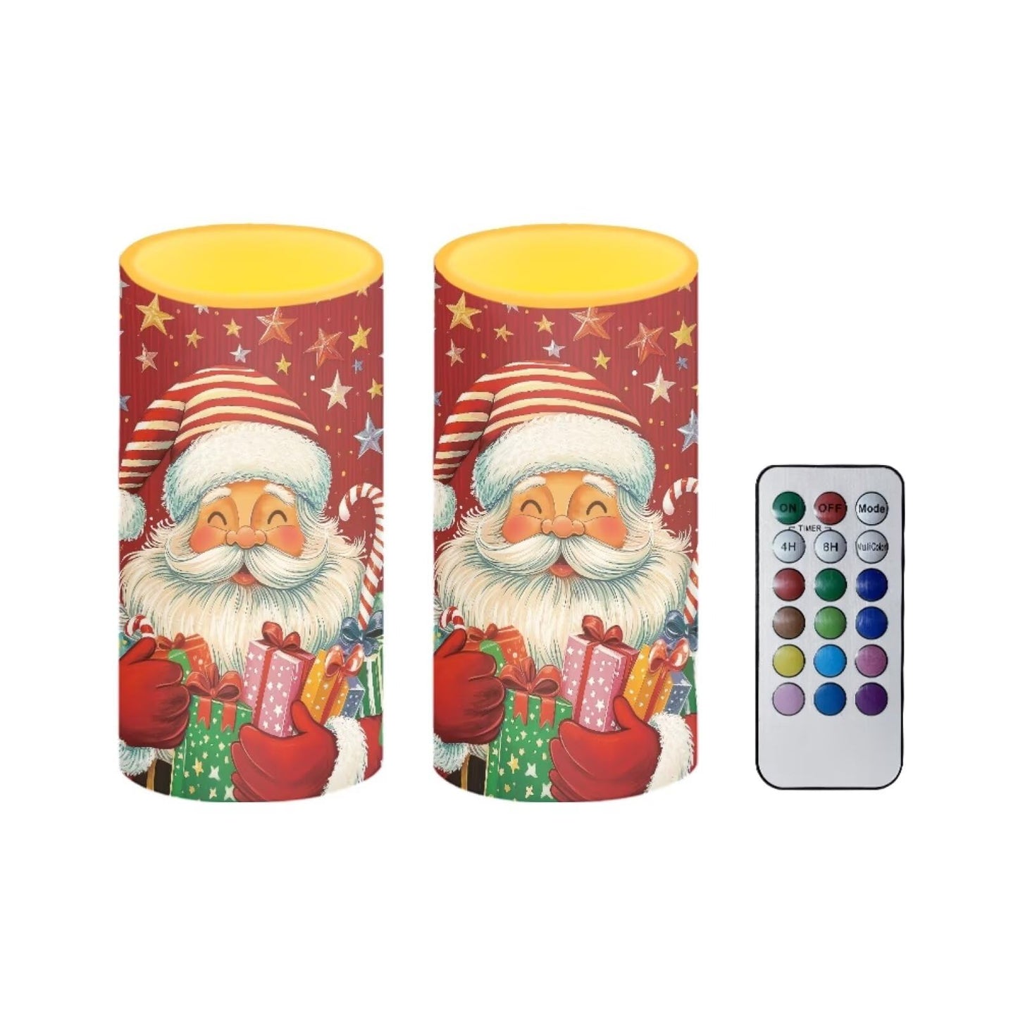 Luarisgur Red LED Candles with Remote Flickering Flameless Candles Santa Claus Stars Battery Operated Fake Pillar Candles Christmas Decorations for Bedroom Living Room Dining Room Table Decor