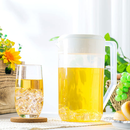 3 Pcs 0.67 Gallon 2.5 Liter Water Pitcher Set Plastic Pitcher with Lid Measurement 3 Position Lid for Hot Cold Drinks Lemon Juice Beverage Ice Tea Dishwasher Safe, 85 Oz (Clear and White)