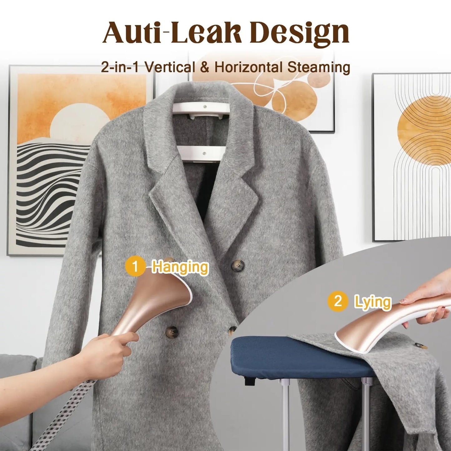 MOMOKOVA Steamer for Clothes, 2000W Standing Garment Steamer with 10 Steam Levels, 2.7L Water Tank for 90 Mins Continuous Steaming,2-in-1 Flat & Hanging Ironing (Pearl Gold)