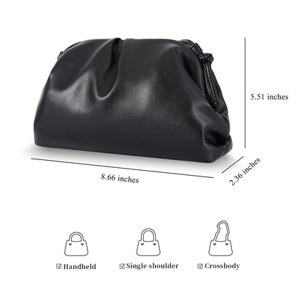 BRYCTSISEN Elegant Vegan Leather Clutch Bag for Women Dressy Pleated Cloud Dumpling Purse Super Soft PU Evening Handbag (Black, Small)