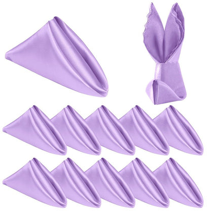 Homiest 12 Pack Light Purple Satin Dinner Napkins - 17x17 Inches, Scalloped, Silky Elegant Wedding & Party Napkins