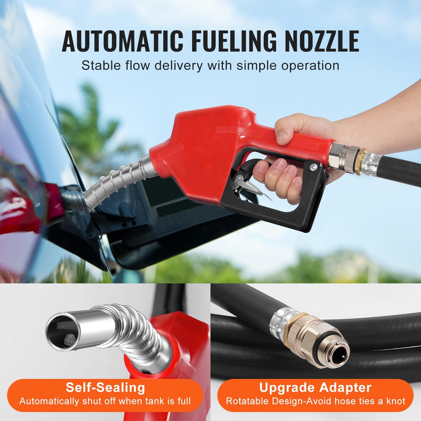 VEVOR Portable Diesel Tank, 48 Gallon, 10.6GPM Flow Rate, Diesel Fuel with 12V Electric Transfer Pump, 13.1 ft Hose, Auto Fueling Nozzle, Transfer Tank for Easy Fuel Transportation, Orange