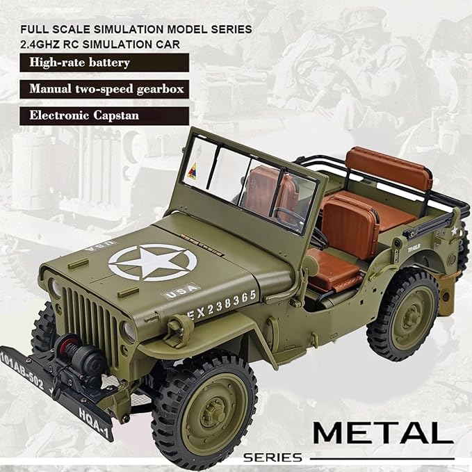 1:14 Scale Military Remote Control Car RC Crawler 2.4G 4WD Off Road Jeep RC Truck with LED Lights and Sound Effects Rock Climbing Vehicle for Adults (Green 2 Batteries)
