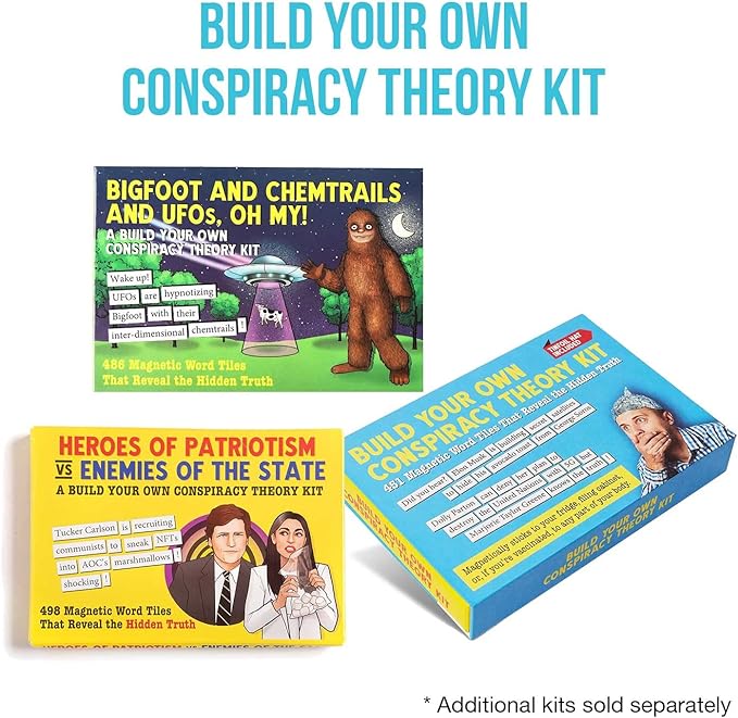 Build Your Own Conspiracy Theory Kit - Funny Fridge Magnet Word Games for Adults (451 Word Tiles)