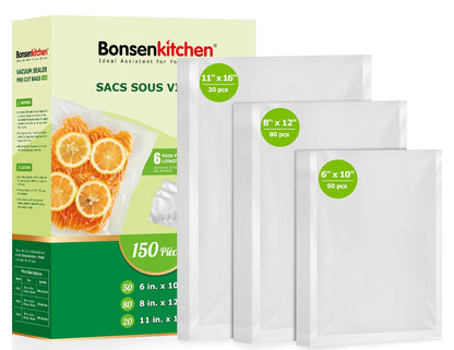 Bonsenkitchen Precut Vacuum Sealer Bags 200 Quart 8" x 12", BPA Free, Commercial Grade Textured Food Vacuum Sealer Bag, Thick Embossed Bags for Storage and Sous Vide Cooking VB3208